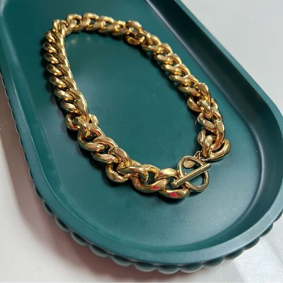 Vintage 1960s Carolee Gold Plated Chunky Curb Chain Link Toggle Clasp Necklace - Picture 8 of 8